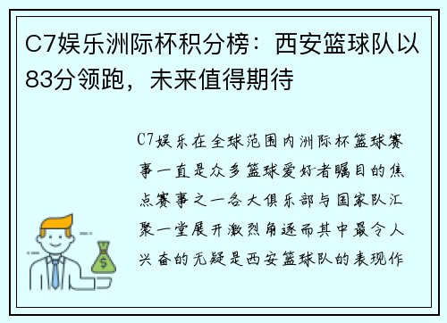 C7娱乐洲际杯积分榜：西安篮球队以83分领跑，未来值得期待