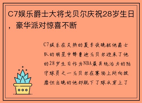 C7娱乐爵士大将戈贝尔庆祝28岁生日，豪华派对惊喜不断